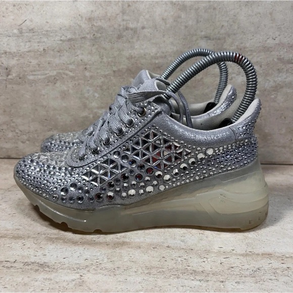 Steve Madden Metallic Silver Studded Sneakers - Picture 1 of 9